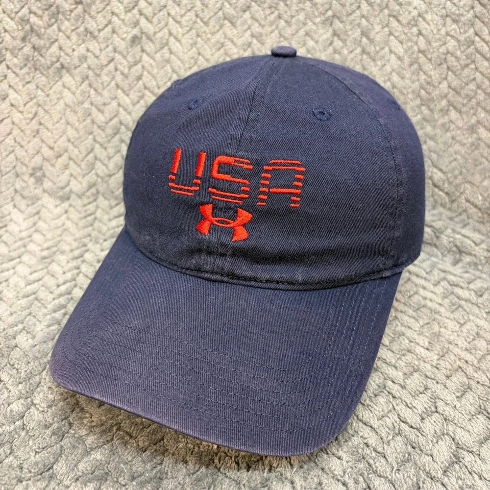 Under Armour USA Navy Blue Red Embroidered Adjustable Baseball Hat Cap 0866